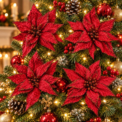 Mica Red Velvet Poinsettia Christmas Flower Clip – 1 Piece