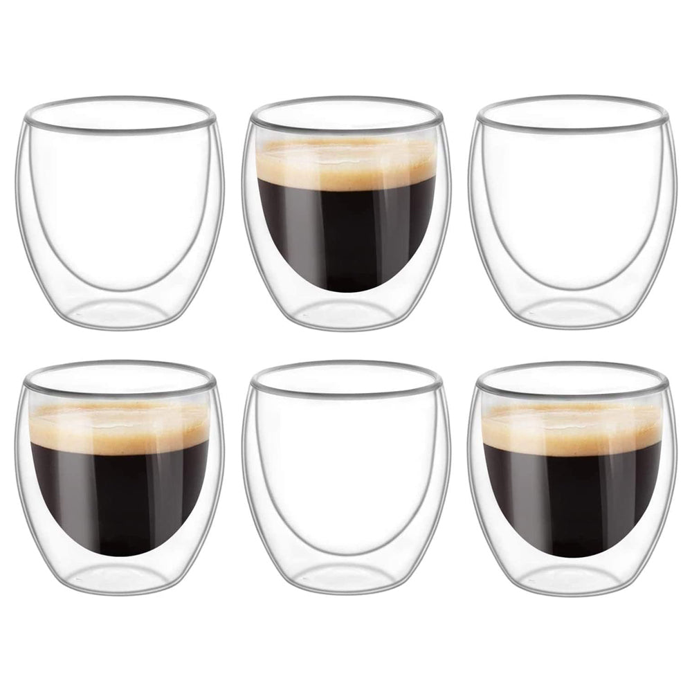 6-Pcs Double Wall Borosilicate Glass Espresso Cup Set Heat-resistant 80ml