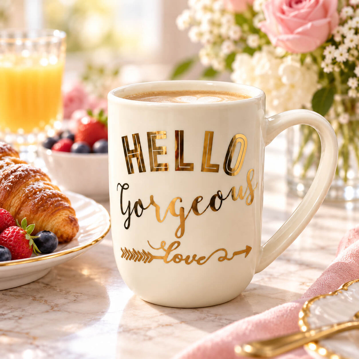 Elegant Ivory & Gold Ceramic Mug -500 ML