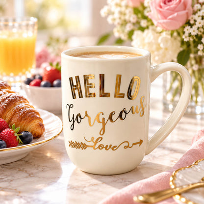 Elegant Ivory & Gold Ceramic Mug -500 ML