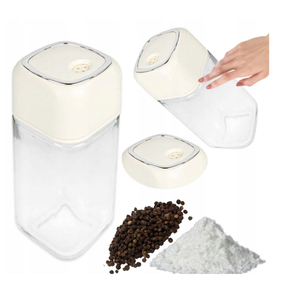 2-Pieces Glass Salt & Pepper Jar High Quality Plastic Lid-White 110ml #13887