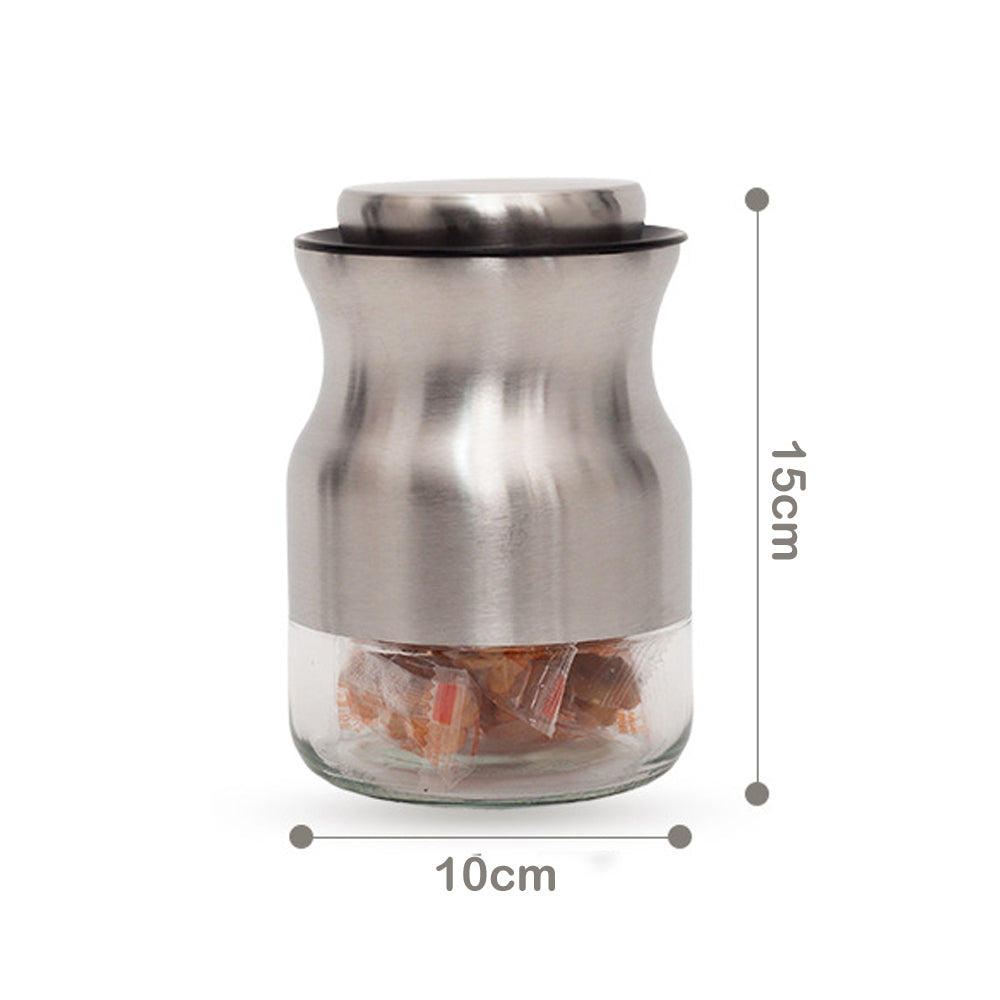 3-Pieces Stainless Steel and Glass Canister with Window for Spices or Grains