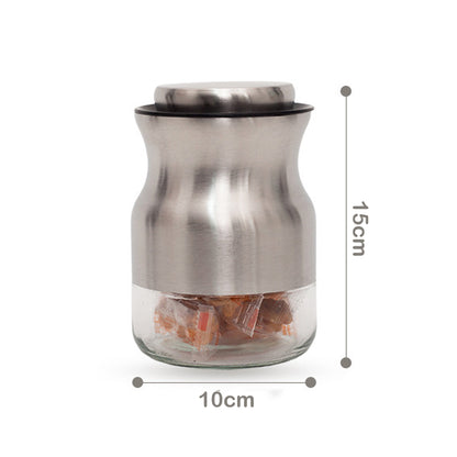 3-Pieces Stainless Steel and Glass Canister with Window for Spices or Grains