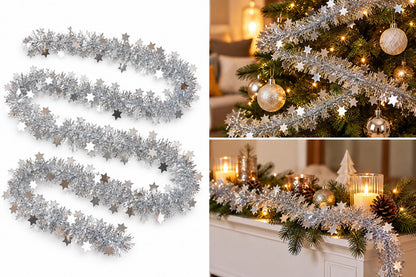 Noël Silver Star Tinsel Garland – 300 cm