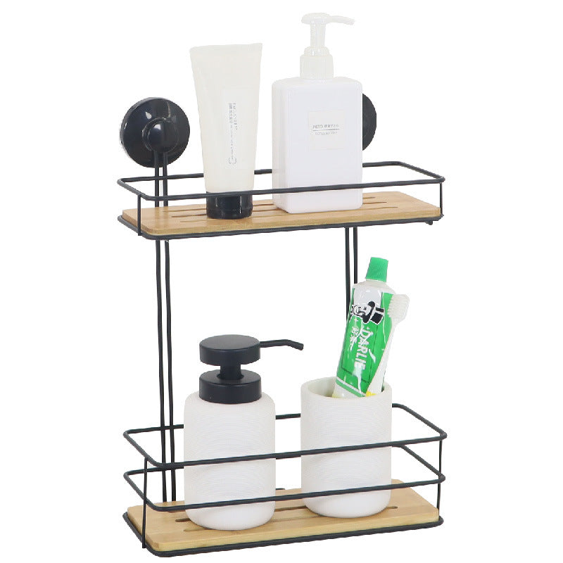 Bath &amp; Kitchen Shelf Suction Cups Metal With Bamboo 37x26x10.5cm