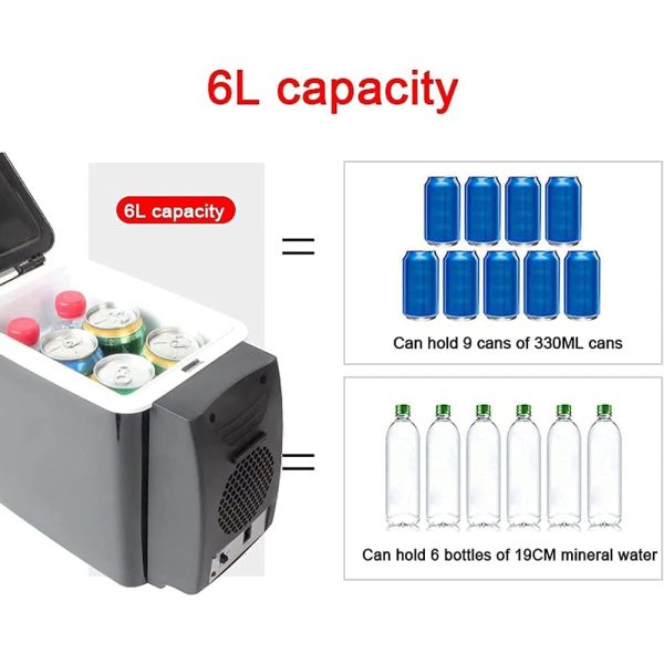 Mini Fridge for Car, with Cooler and Warmer, 6 Liter Capacity with 12V Car Charger & Plug