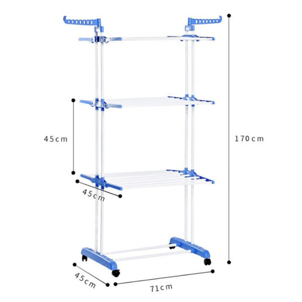 Folding Clothes Dryer Rack With 4 Wheels & Powder Coated Steel Tubes (L75 x W64 x H170)cm