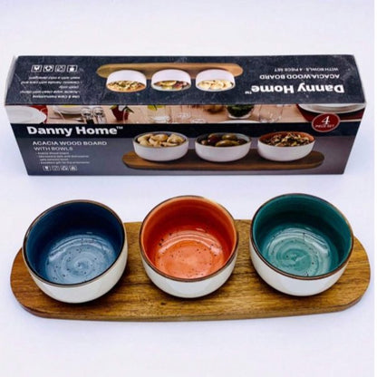 Acacia Wood Board With Sauce Bowls