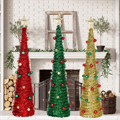 Pop Up 150cm Tinsel Trees Easy-Assembly for Home Christmas Decoration