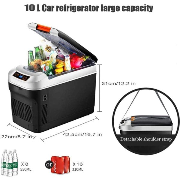 Mini Fridge for Car, with Cooler and Warmer, 10 Liter Capacity with 12V Car Charger & Plug