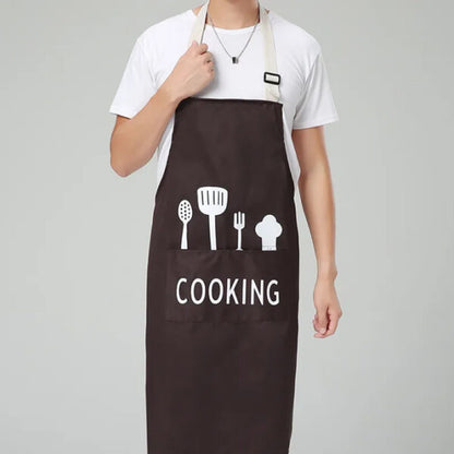 Thick Cotton Canvas Apron For Kitchen With Pocket (Brown)