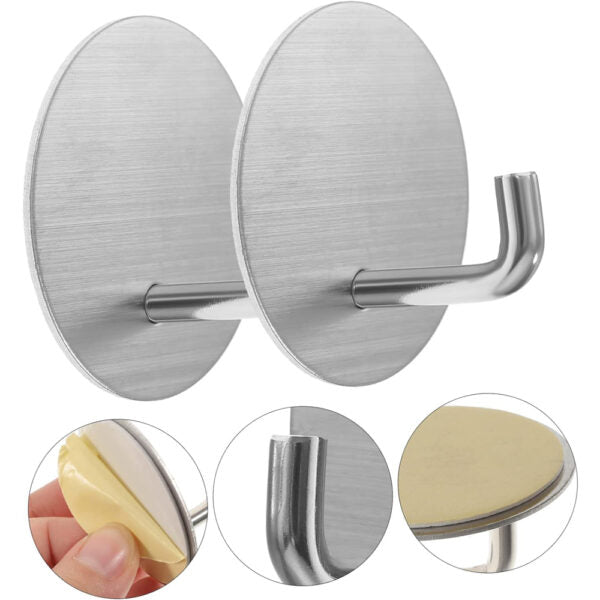 2-Pieces Heavy Duty No Drill Stainless Steel Self Adhesive Hooks 1004-2/5