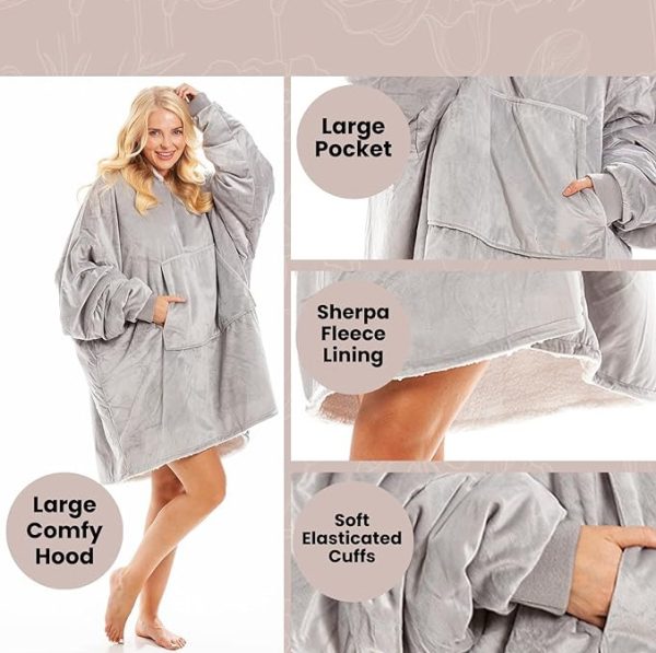 Oversized Sherpa Hoodie Blanket Super Comfortable and Thick with Large Pockets Women & Kids Size Fits All