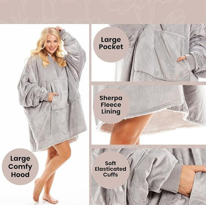 Oversized Sherpa Hoodie Blanket Super Comfortable and Thick with Large Pockets Women & Kids Size Fits All