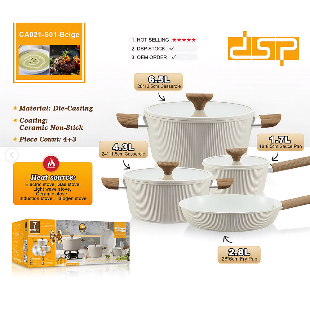 DSP CA021-S01 𝑴𝒂𝒔𝒕𝒆𝒓𝒑𝒊𝒆𝒄𝒆 𝑪𝒐𝒐𝒌𝒘𝒂𝒓𝒆 Set of 7-Pcs Beige