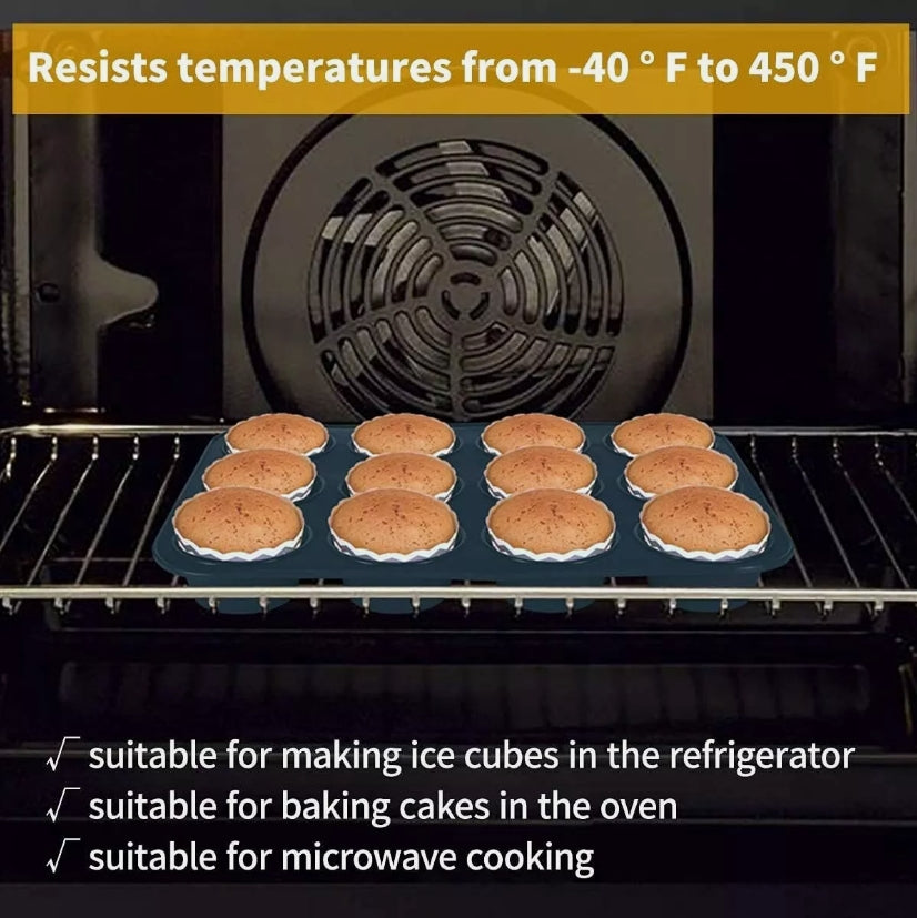 Danny Home High Quality Silicone Muffin Baking Pan & Cupcake Tray 12 Cup 39.8cmx26.5cmx3.5cm