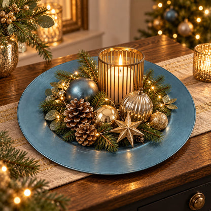 Lavender Boudoire Decorative Christmas Charger Plate – 33 cm – Silver, Lavender Grey & Blue Grey