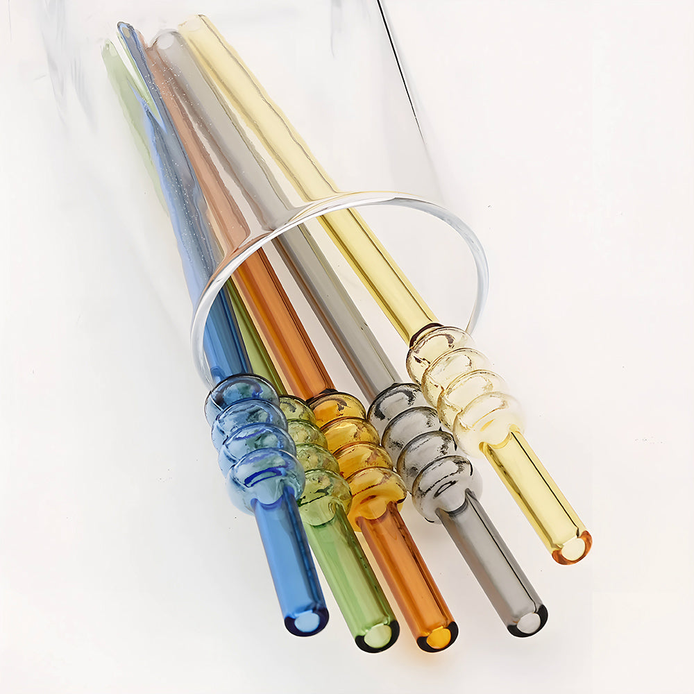 Tomatoes-on-Sticks Glass Straws Set – 4 Pcs + Cleaning Brush