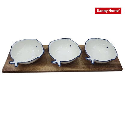 Danny Home Ceramic Snack Seasoning Bowl Holder on Acacia Board – 43cm