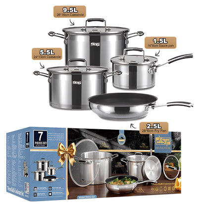 DSP CA002U-S01 Stainless, Die-Casting Non-Stick Casserole Set – 7 Pieces