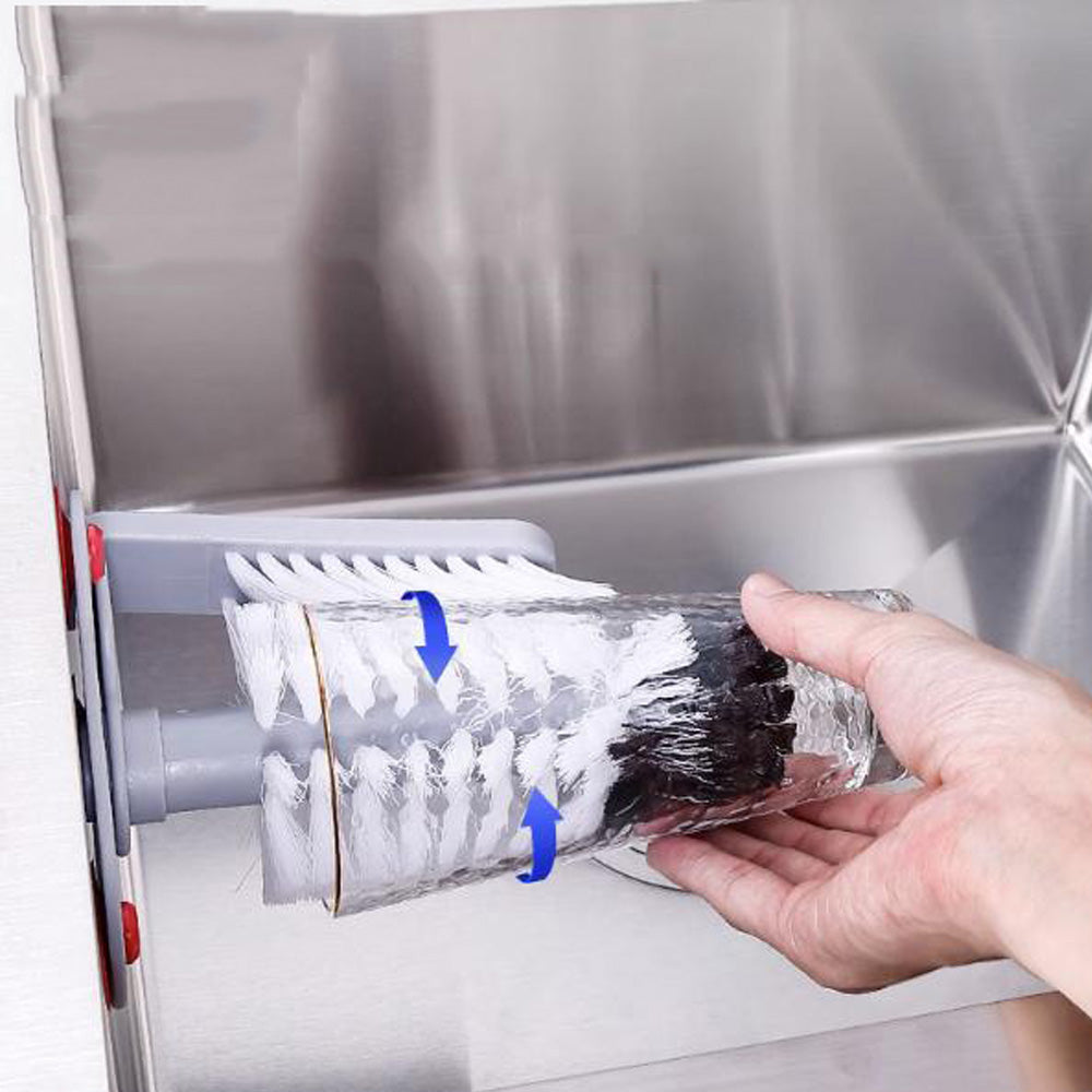 Double Side Bar Glass Brush Washer Cleaner with Suction Base