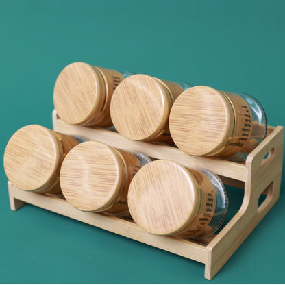 Bamboo Spice Rack Set with 6 Glass Jars Plastic Lid – 400 #CB-TWJ36