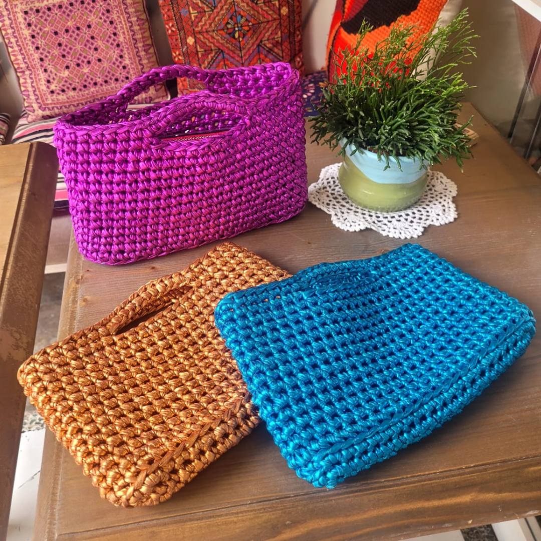 Metallic Crochet Clutch Bag