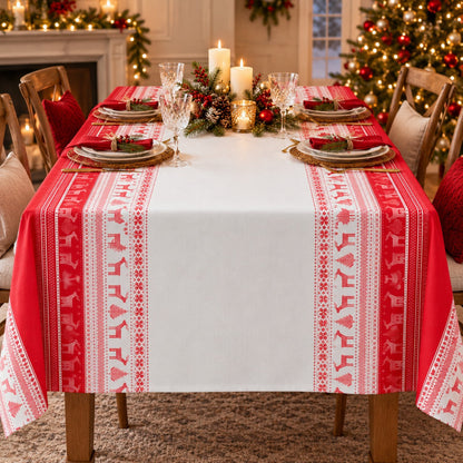 Migros Cucina & Tavola Christmas Tablecloth Roll – Red & White Reindeer – 1.18 × 8 m