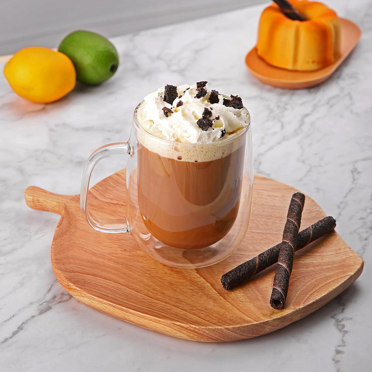 250ml  2-Pcs Danny Home Double Walled Glass Mug with Handle Set