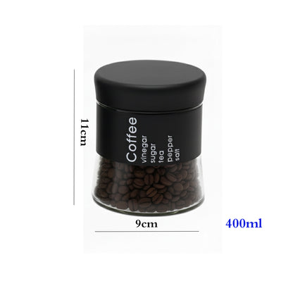 3-Pcs Stainless Steel With Glass Sugar Tea Coffee Canister Set Matte Black-400ml