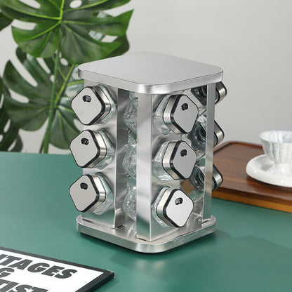 12-JARS Square 100ML Stainless Steel Rotating Seasoning Spice Jar Set