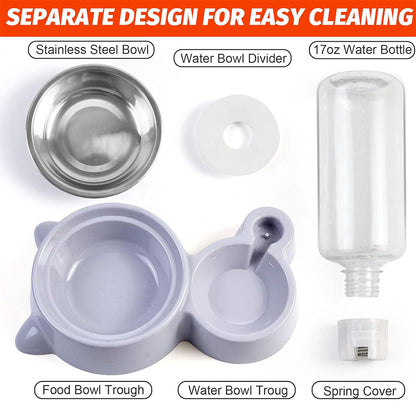 Double Pet Bowls with Automatic Water Dispenser