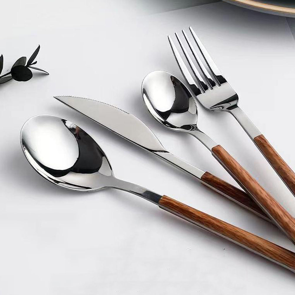 Stainless Steel Cutlery Set With Wood 24-Piece