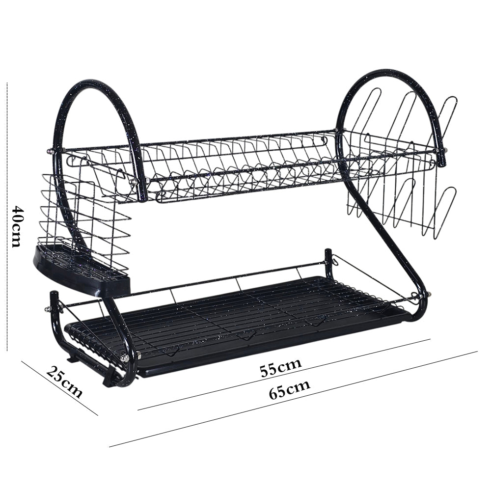 2-Tier Dish Drainer Rack with Cup Stand & Utensil Holder 55cm – ( Black Granite color )