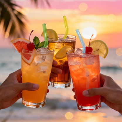4 Pcs Reusable Wavy Glass Straws – Colorful & Shatter-Resistant