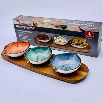 Danny Home Acacia Wood Board With Sauce Bowls