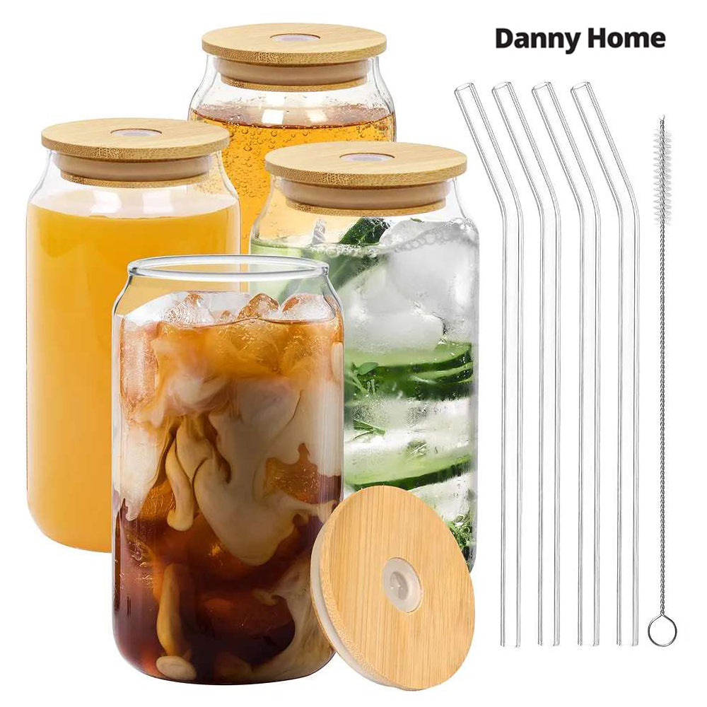 Danny Home Matcha 4-Pcs  Glass Cup With Straw 480-ml