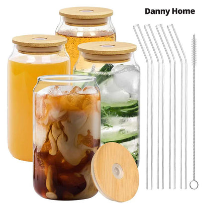 Danny Home Matcha 4-Pcs  Glass Cup With Straw 480-ml