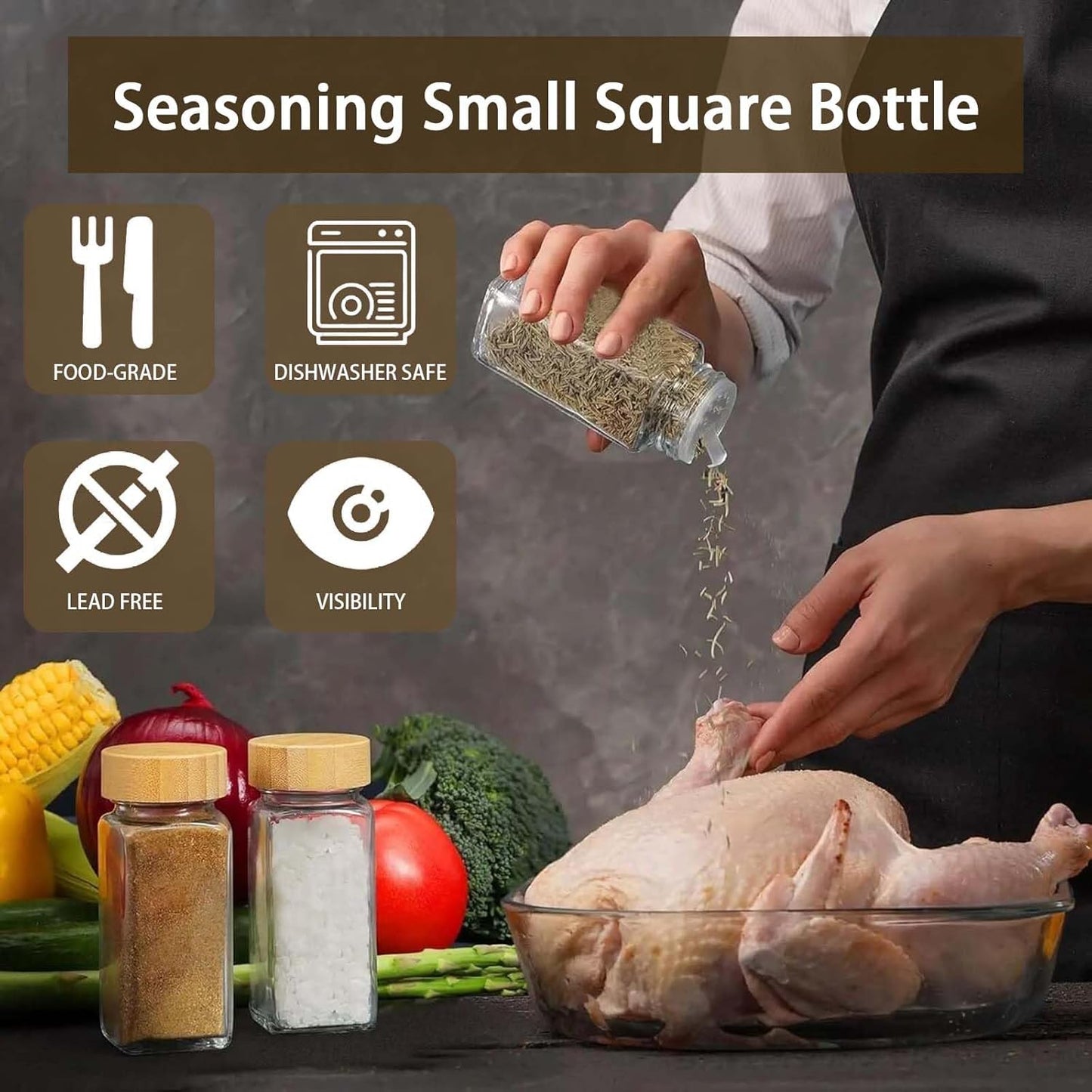 2-Pieces Glass Salt & Pepper Jar Bamboo Lid With stand 110ml