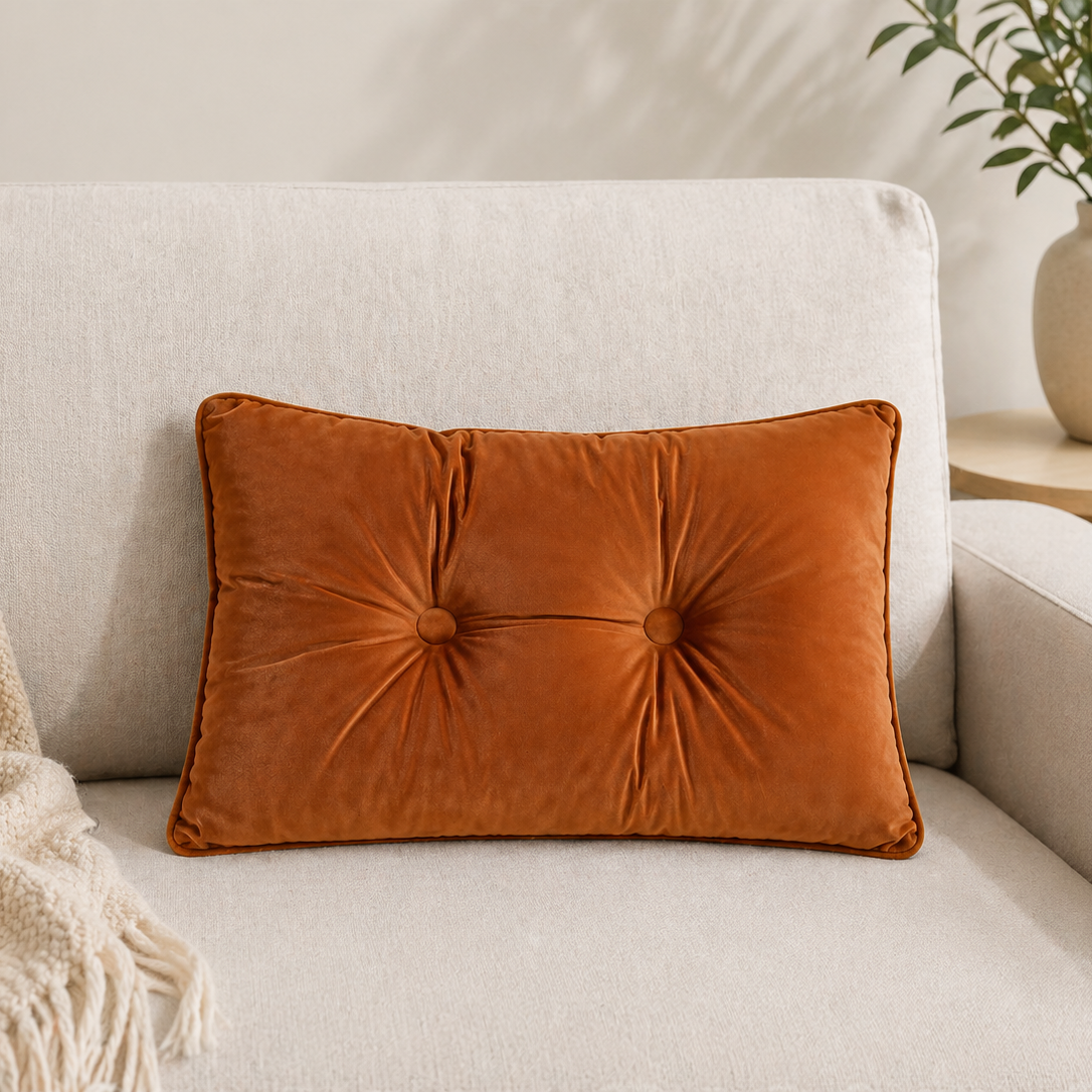 Tiseco Home Studio Cushion - Button-Tufted Velvet - Mustard