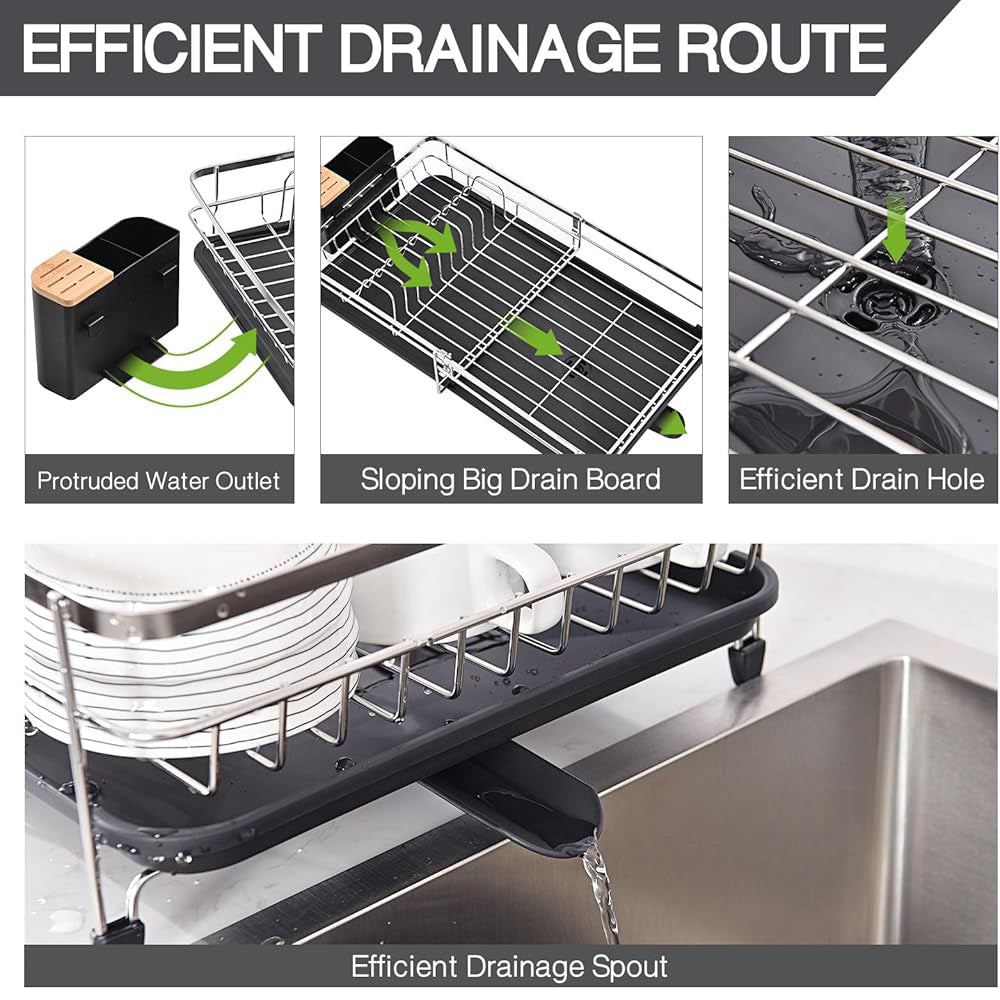 Expandable Dish Rack Stainless Steel with Cutlery Holder