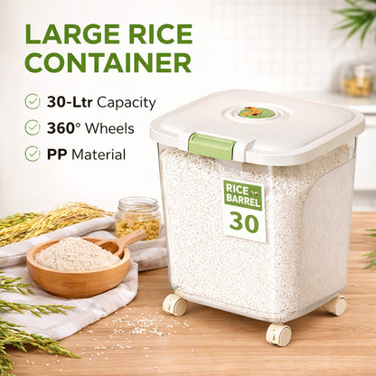 Leak-Proof Rice Storage Container – 30L Airtight PP Bin with Wheels
