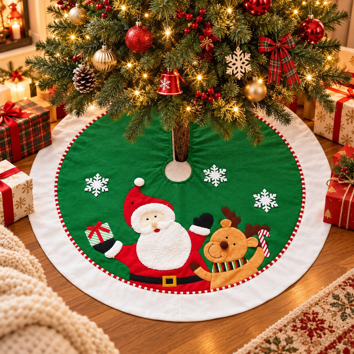 Christmas Tree with Santa & Reindeer Skirt – Ø 107 cm