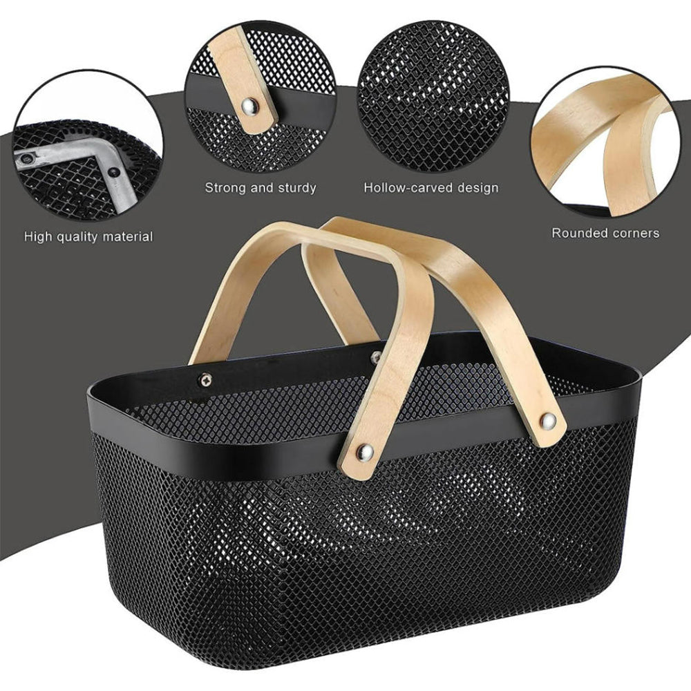 Plastic Mesh Basket Storage with Wooden Handle