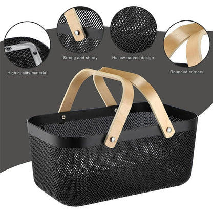 Plastic Mesh Basket Storage with Wooden Handle