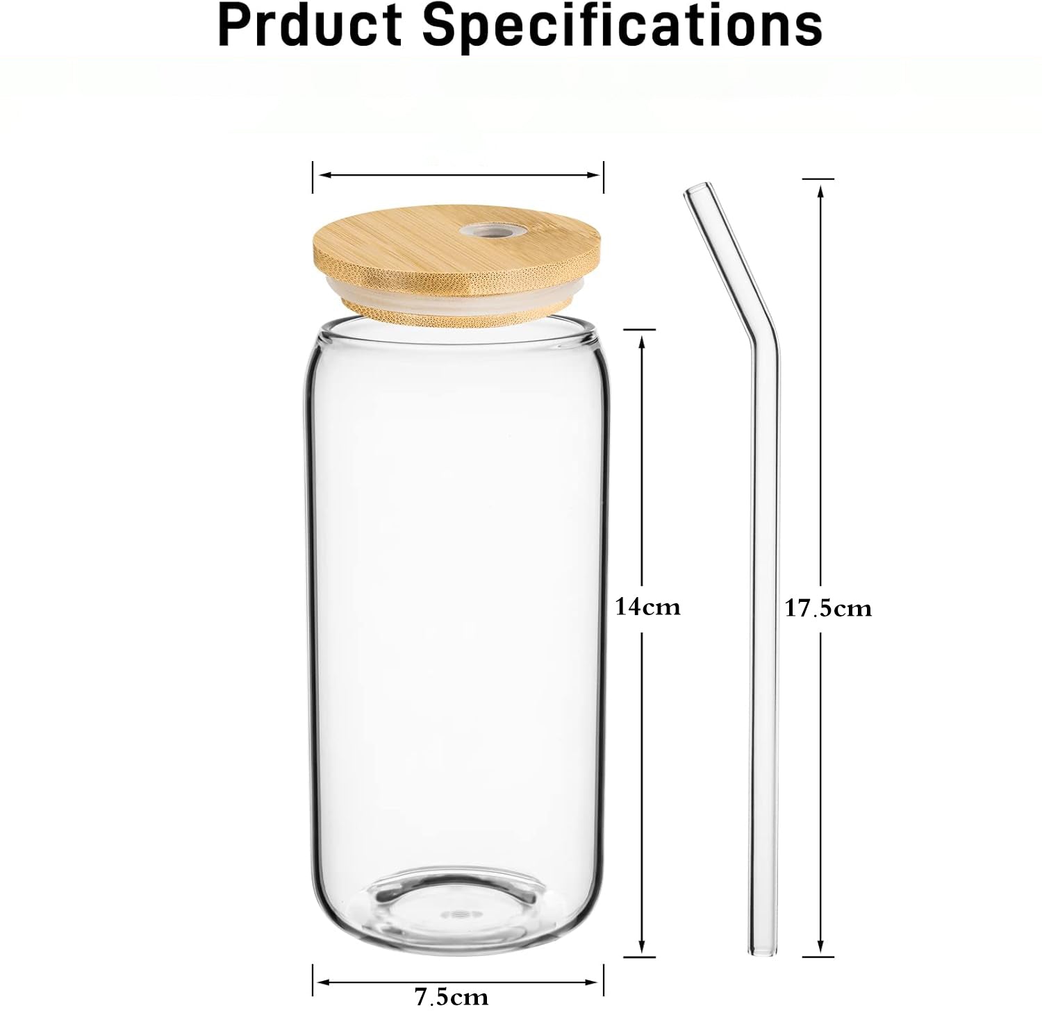 Danny Home 2-Pcs Glass Cups with Bamboo Lids and Glass Straw Set 500ml