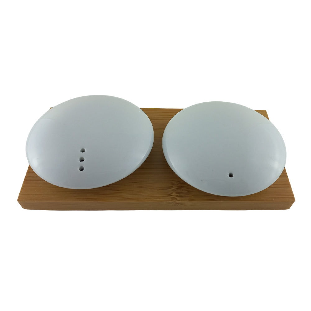 Round Salt & Pepper Set With Bamboo Tray