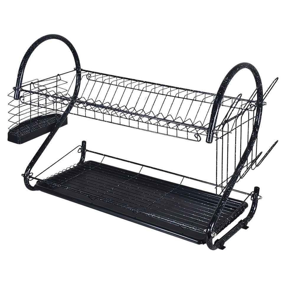 2-Tier Dish Drainer Rack with Cup Stand & Utensil Holder 55cm – ( Black Granite color )