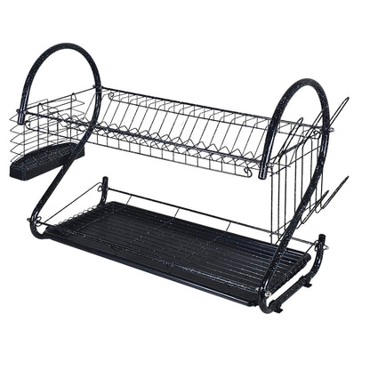 2-Tier Dish Drainer Rack with Cup Stand & Utensil Holder 55cm – ( Black Granite color )