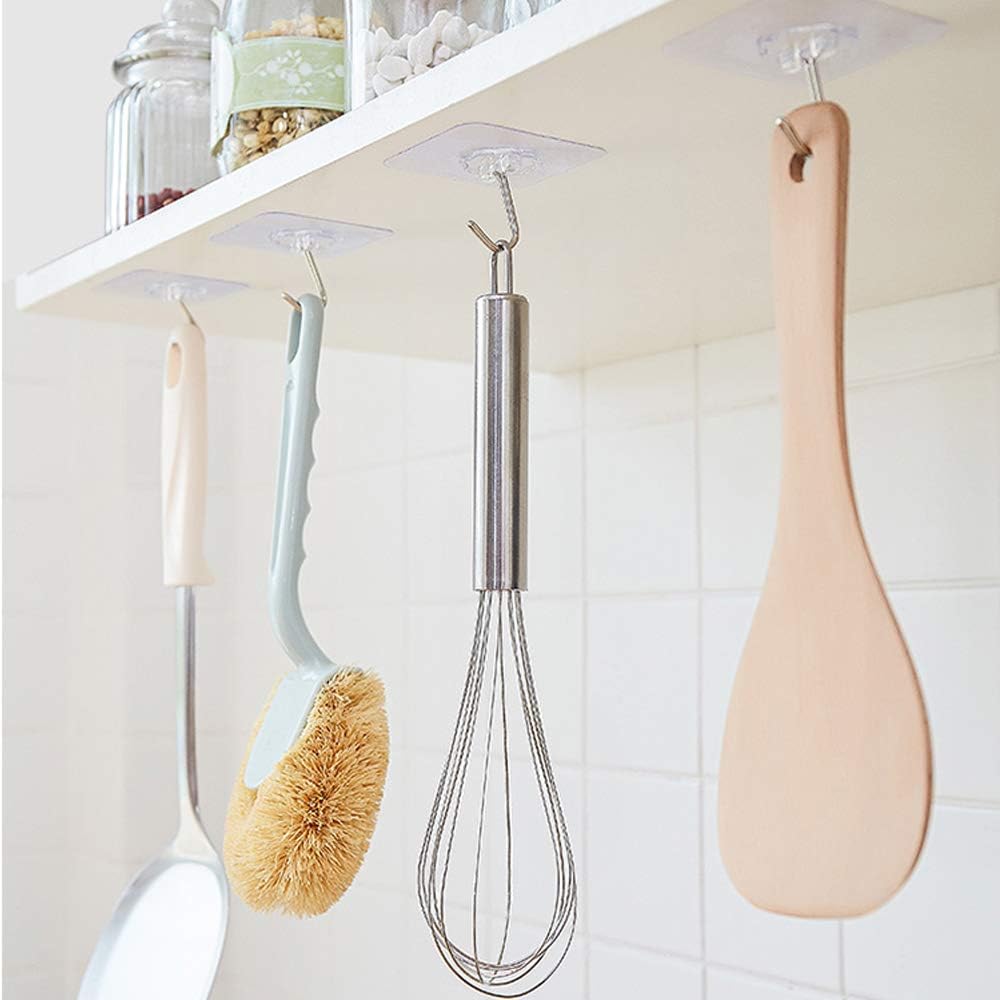 10-Pcs Heavy Duty Waterproof Transparent Adhesive Stainless-Steel Hooks 5.5cm (Load Up to 2-3 Kg)